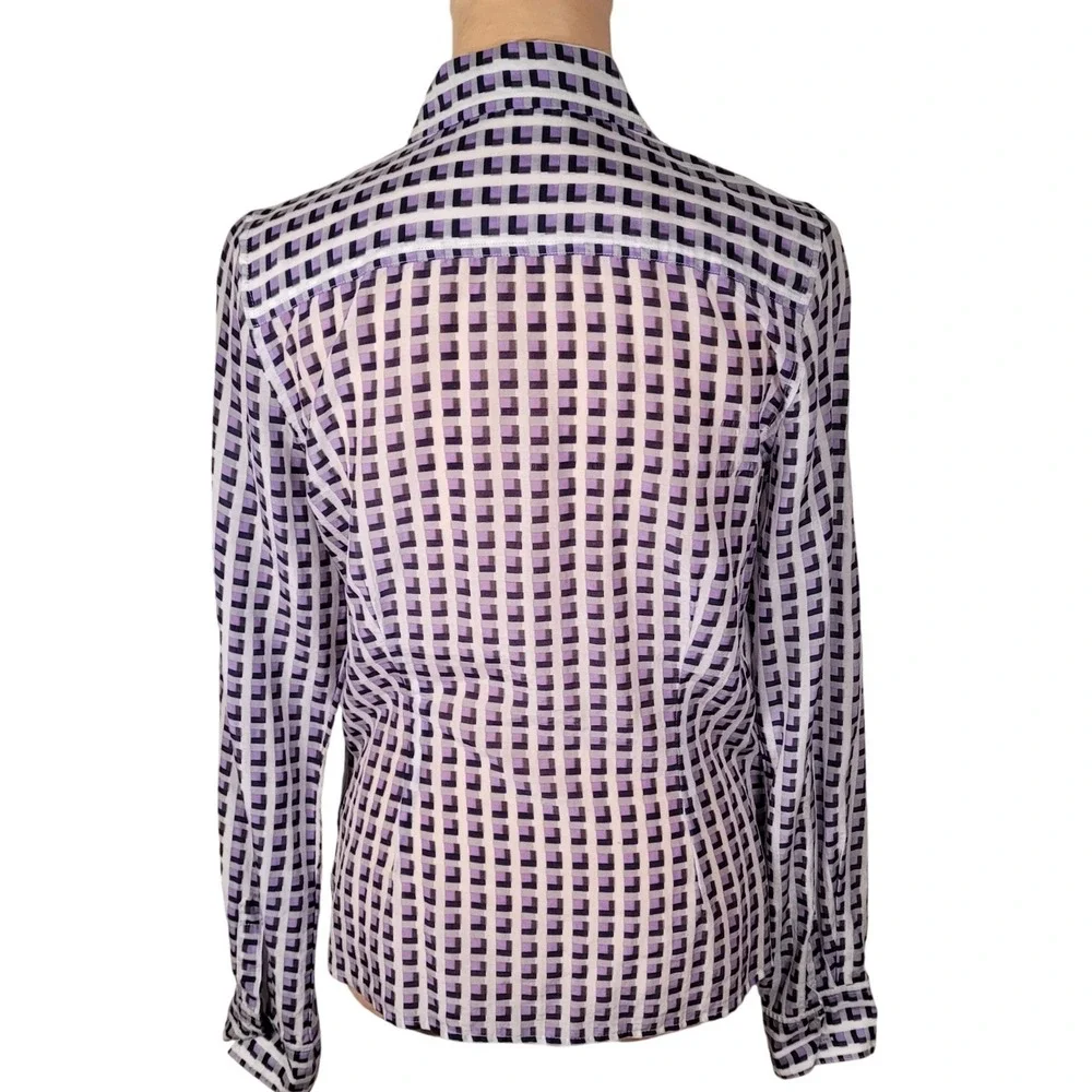 Halogen Cotton Silk Lawn Geometric Blouse S Purple Office Chic‎ Corporate Core